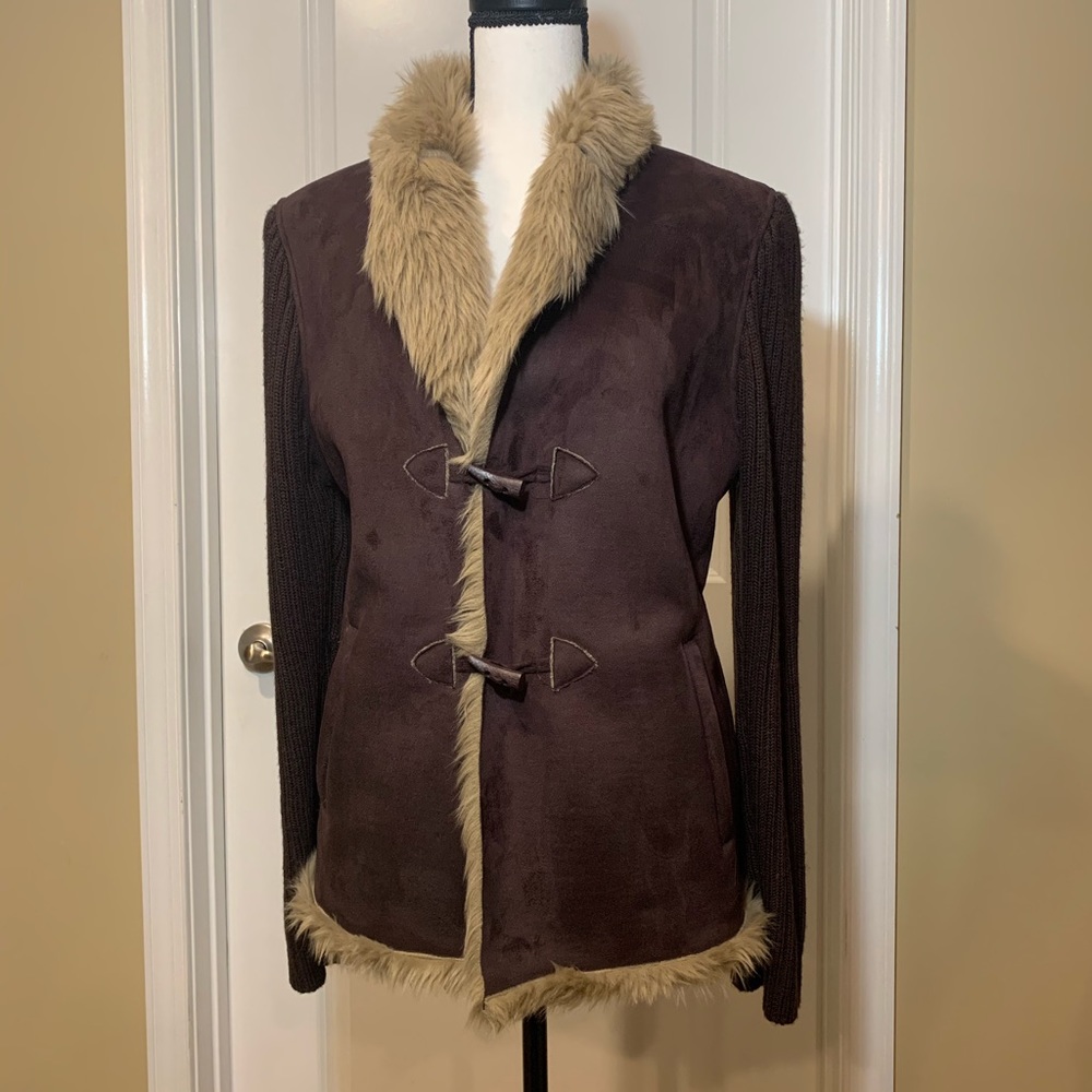 Bill Blass Faux Suede and Fur Women’s Sweater L